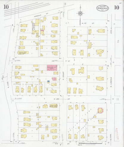 Sanborn Fire Insurance Map from Hinsdale, Du Page And Cook Counties, Illinois (1927), Sheet #0010 - Historic Sanborn Fire Insurance Map Print, vintage old map wall art, antique decor, genealogy gift, Illinois Illinois map