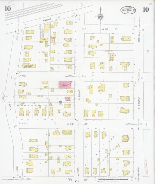 Sanborn Fire Insurance Map from Hinsdale, Du Page And Cook Counties, Illinois (1927), Sheet #0010 - Historic Sanborn Fire Insurance Map Print, vintage old map wall art, antique decor, genealogy gift, Illinois Illinois map