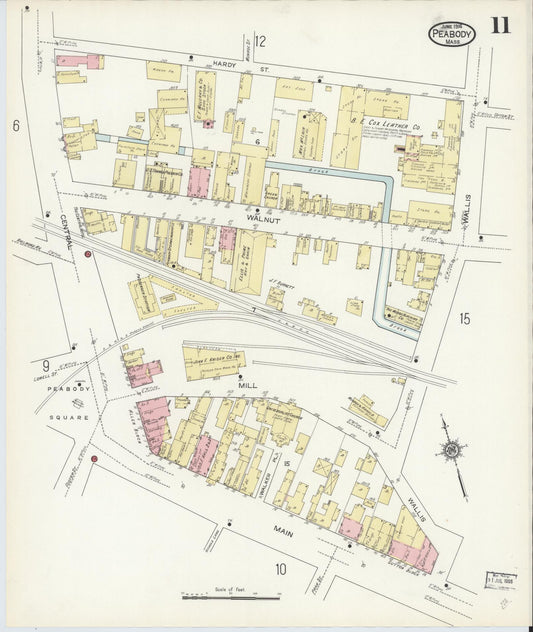 Sanborn Fire Insurance Map from Peabody, Essex County, Massachusetts (1914), Sheet #0011 - Historic Sanborn Fire Insurance Map Print, vintage old map wall art, antique decor, genealogy gift, Massachusetts Massachusetts map