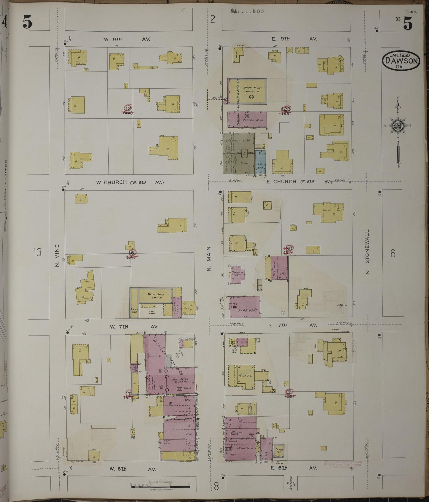 Sanborn Fire Insurance Map from Dawson, Terrell County, Georgia (1943), Sheet #0005 - Historic Sanborn Fire Insurance Map Print, vintage old map wall art, antique decor, genealogy gift, Georgia Georgia map