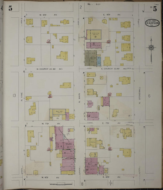 Sanborn Fire Insurance Map from Dawson, Terrell County, Georgia (1943), Sheet #0005 - Historic Sanborn Fire Insurance Map Print, vintage old map wall art, antique decor, genealogy gift, Georgia Georgia map