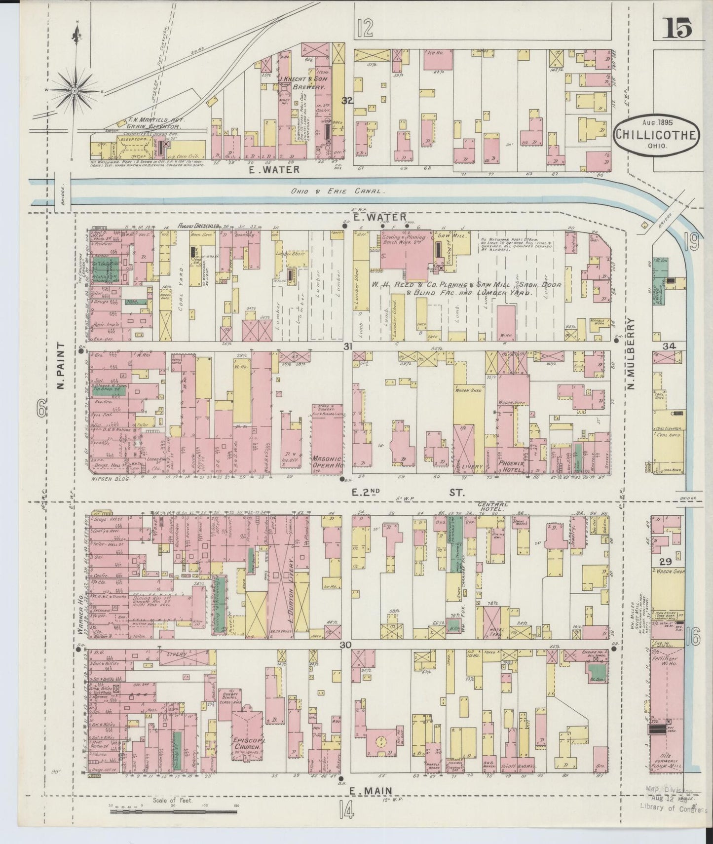 Sanborn Fire Insurance Map from Chillicothe, Ross County, Ohio (1895), Sheet #0015 - Historic Sanborn Fire Insurance Map Print, vintage old map wall art, antique decor, genealogy gift, Ohio Ohio map