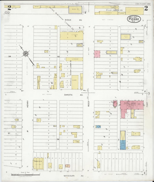 Sanborn Fire Insurance Map from Pierre, Hughes County, South Dakota (1927), Sheet #0002 - Historic Sanborn Fire Insurance Map Print, vintage old map wall art, antique decor, genealogy gift, South Dakota South Dakota map