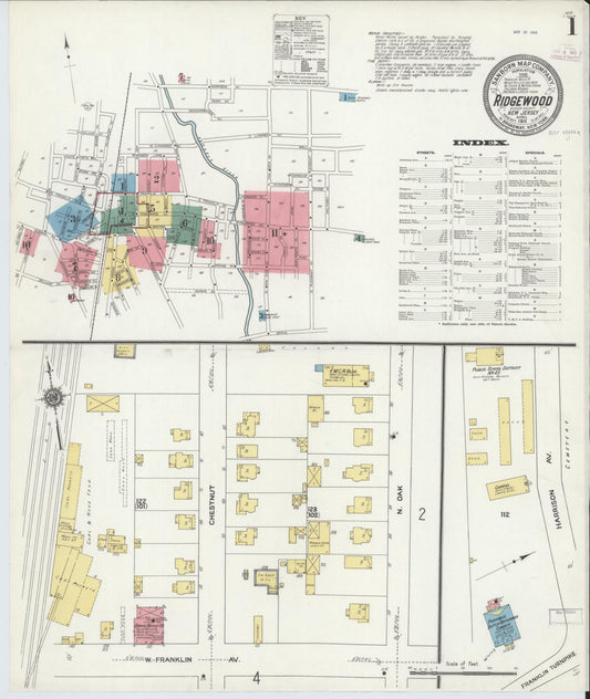 Sanborn Fire Insurance Map from Ridgewood, Bergen County, New Jersey (1911), Sheet #0001 - Complete Map Set gallery image, historic Sanborn map, vintage wall art, New Jersey New Jersey