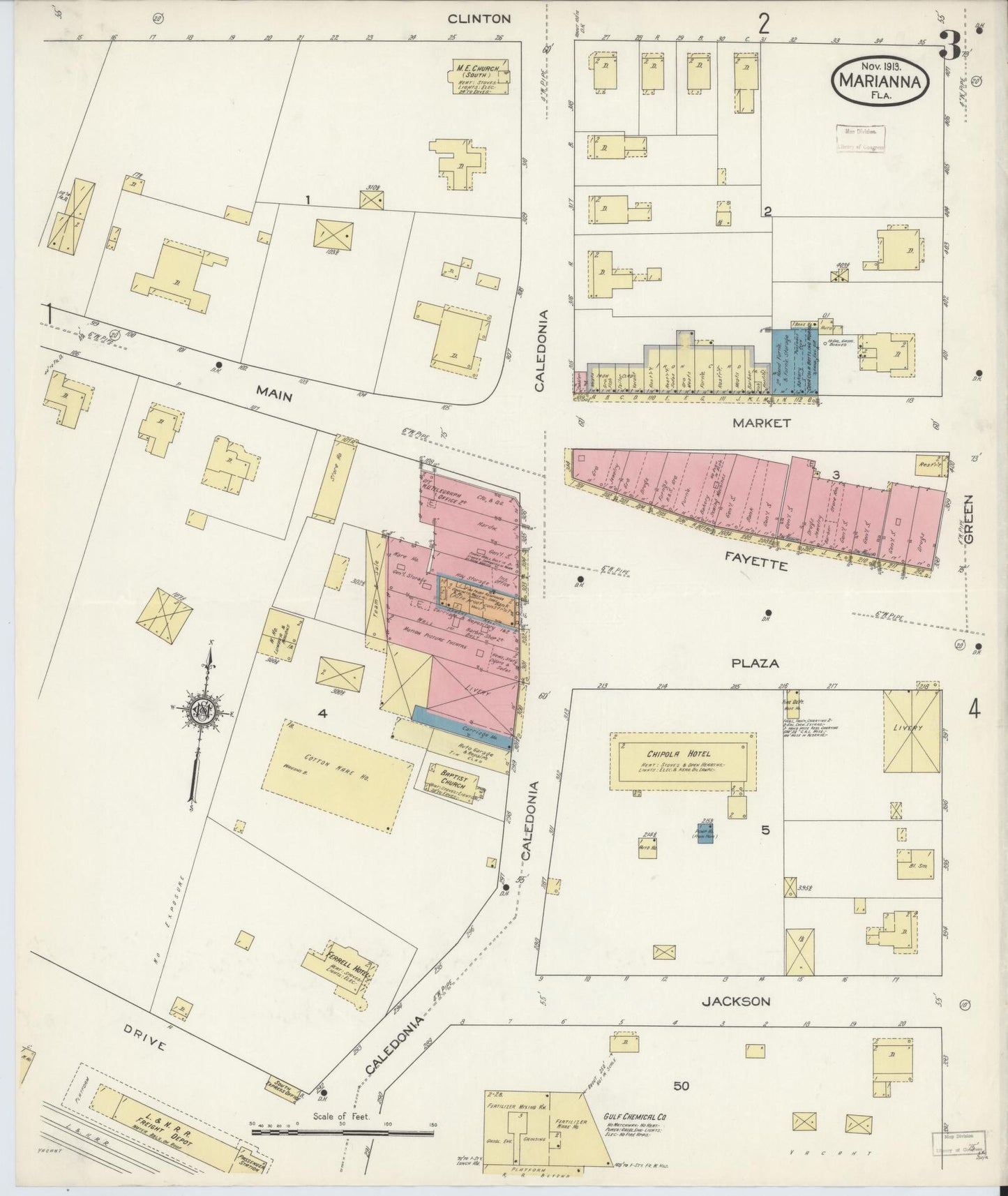 Sanborn Fire Insurance Map from Marianna, Jackson County, Florida (1913), Sheet #0003 - Complete Map Set gallery image, historic Sanborn map, vintage wall art, Florida Florida