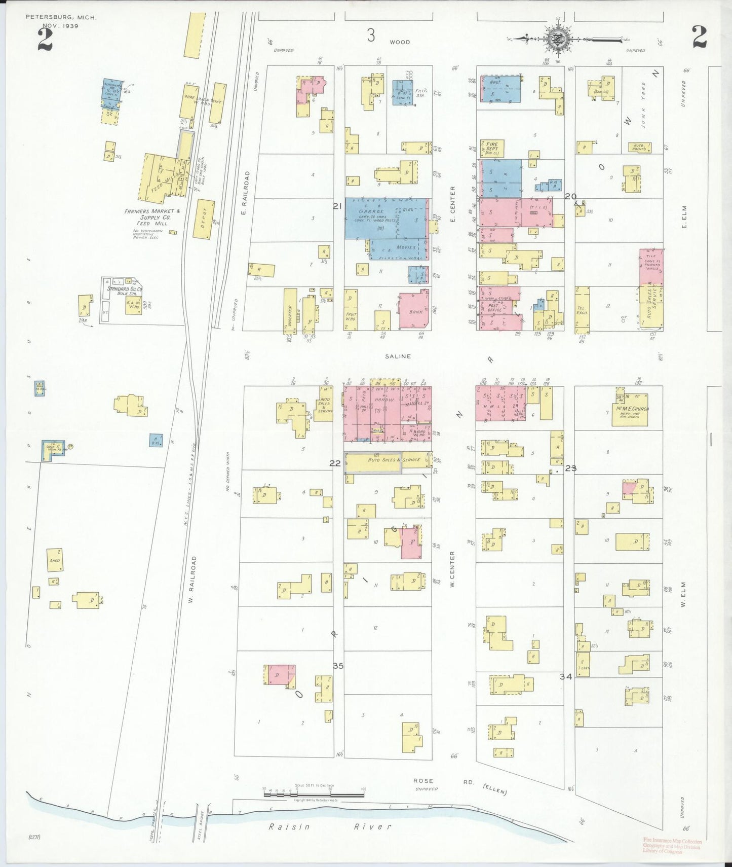 Sanborn Fire Insurance Map from Petersburg, Monroe County, Michigan (1939), Sheet #0002 - Complete Map Set gallery image, historic Sanborn map, vintage wall art, Michigan Michigan