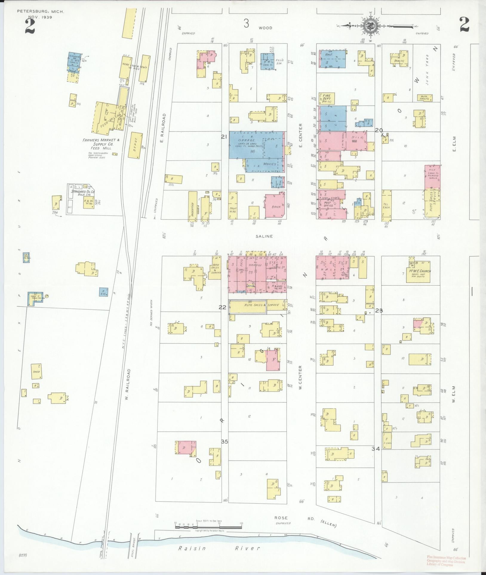 Sanborn Fire Insurance Map from Petersburg, Monroe County, Michigan (1939), Sheet #0002 - Complete Map Set gallery image, historic Sanborn map, vintage wall art, Michigan Michigan