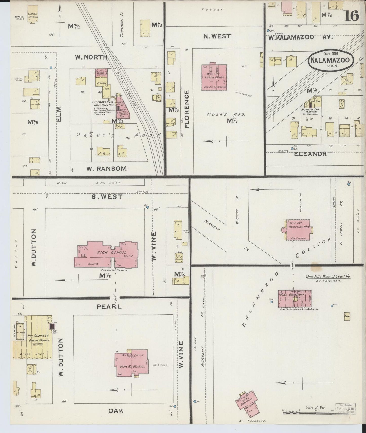 Sanborn Fire Insurance Map from Kalamazoo, Kalamazoo County, Michigan (1891), Sheet #0016 - Complete Map Set gallery image, historic Sanborn map, vintage wall art, Michigan Michigan