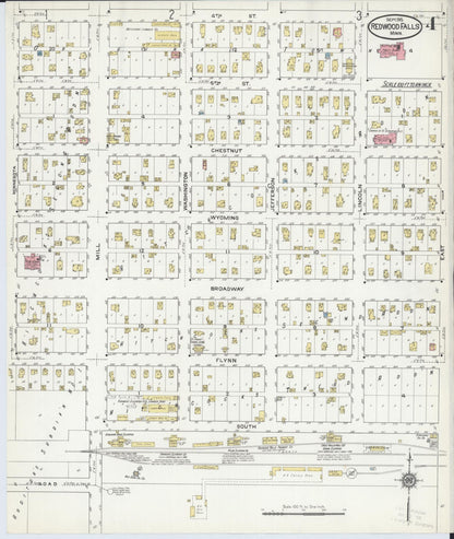 Sanborn Fire Insurance Map from Redwood Falls, Redwood County, Minnesota (1915), Sheet #0004 - Complete Map Set gallery image, historic Sanborn map, vintage wall art, Minnesota Minnesota