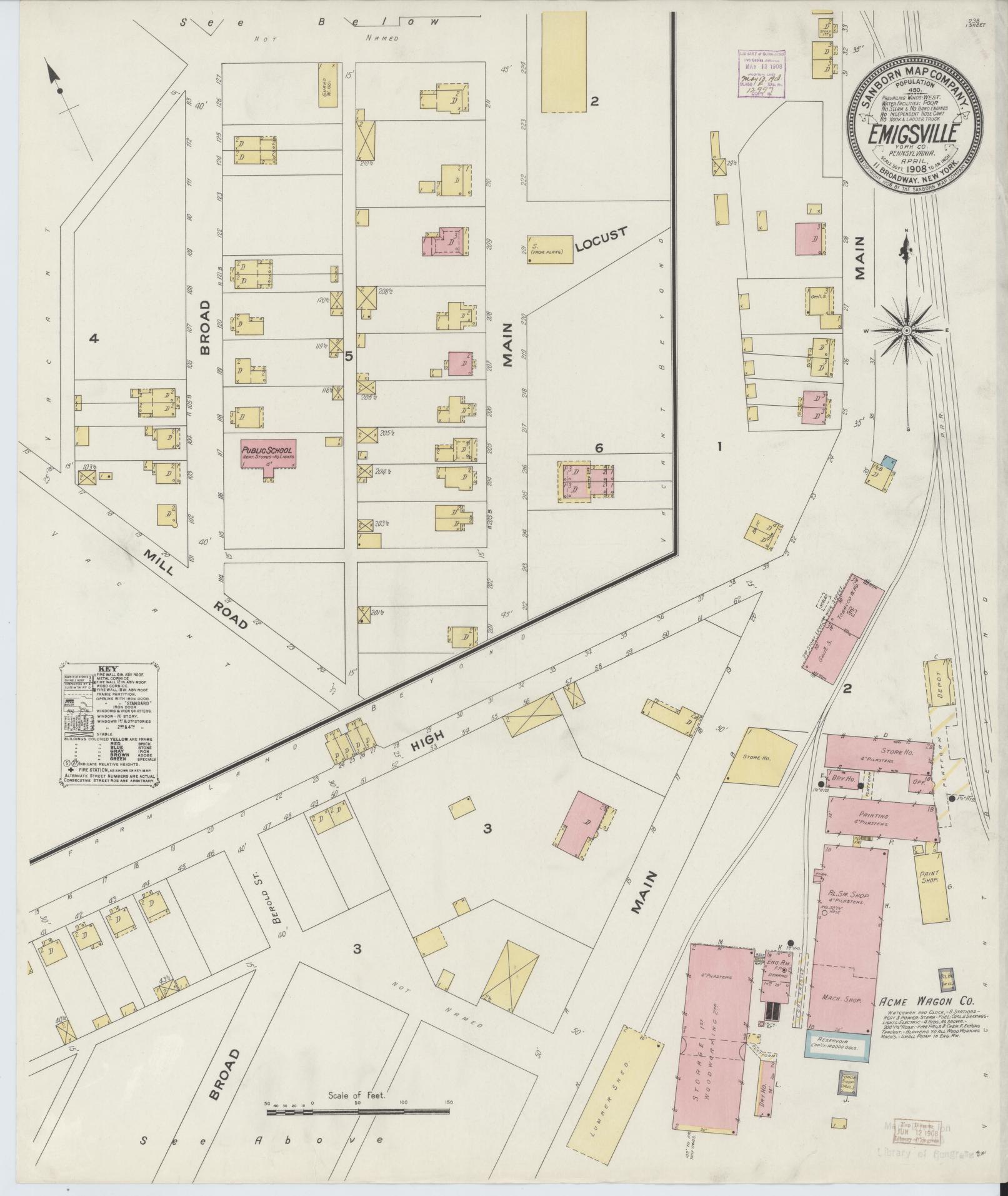 Sanborn Fire Insurance Map from Emigsville, York County, Pennsylvania. (1908) – Historic Sanborn Fire Insurance Map Print