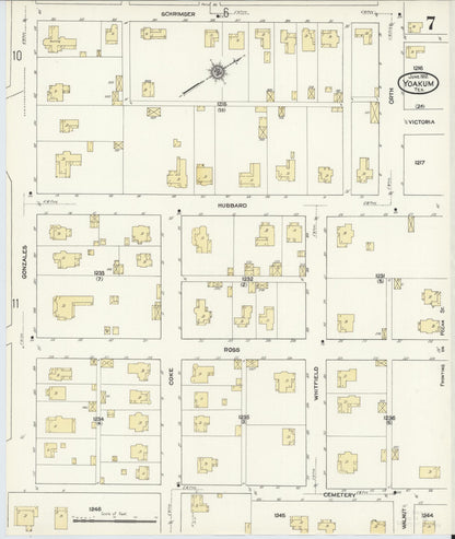 Sanborn Fire Insurance Map from Yoakum, De Witt And Lavaca Counties, Texas (1912), Sheet #0007 - Complete Map Set gallery image, historic Sanborn map, vintage wall art, Texas Texas