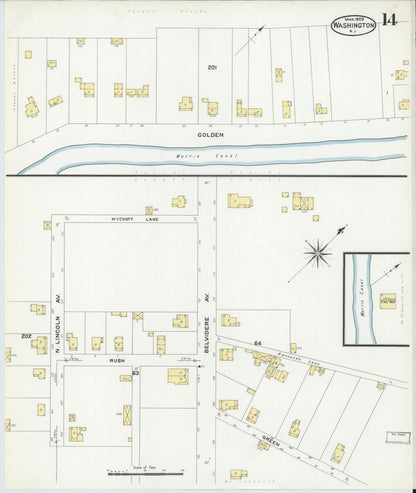 Sanborn Fire Insurance Map from Washington, Warren County, New Jersey (1909), Sheet #0014 - Historic Sanborn Fire Insurance Map Print, vintage old map wall art, antique decor, genealogy gift, New Jersey New Jersey map