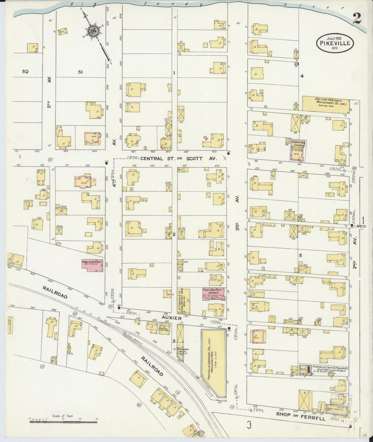 Sanborn Fire Insurance Map from Pikeville, Pike County, Kentucky (1910), Sheet #0002 - Complete Map Set gallery image, historic Sanborn map, vintage wall art, Kentucky Kentucky