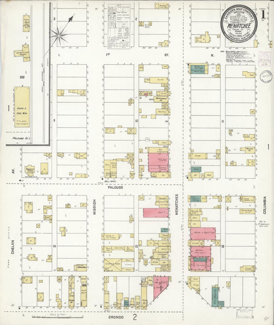 Sanborn Fire Insurance Map from Wenatchee, Chelan County, Washington (1902), Sheet #0001 - Historic Sanborn Fire Insurance Map Print, vintage old map wall art, antique decor, genealogy gift, Washington Washington map