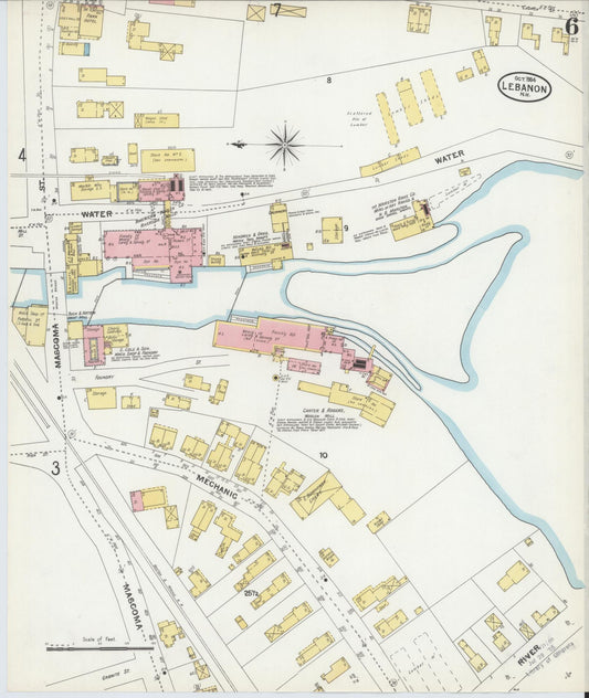 Sanborn Fire Insurance Map from Lebanon, Grafton County, New Hampshire (1904), Sheet #0006 - Historic Sanborn Fire Insurance Map Print, vintage old map wall art, antique decor, genealogy gift, New Hampshire New Hampshire map