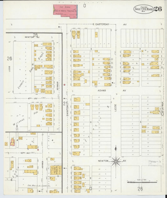 Sanborn Fire Insurance Map from Sault Sainte Marie, Chippewa County, Michigan (1906), Sheet #0026 - Historic Sanborn Fire Insurance Map Print, vintage old map wall art, antique decor, genealogy gift, Michigan Michigan map