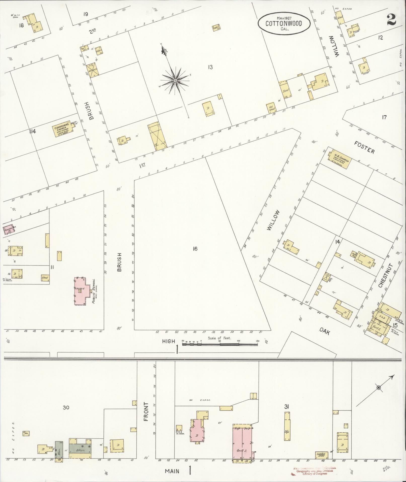 Sanborn Fire Insurance Map from Cottonwood, Shasta County, California (1907), Sheet #0002 - Historic Sanborn Fire Insurance Map Print, vintage old map wall art, antique decor, genealogy gift, California California map
