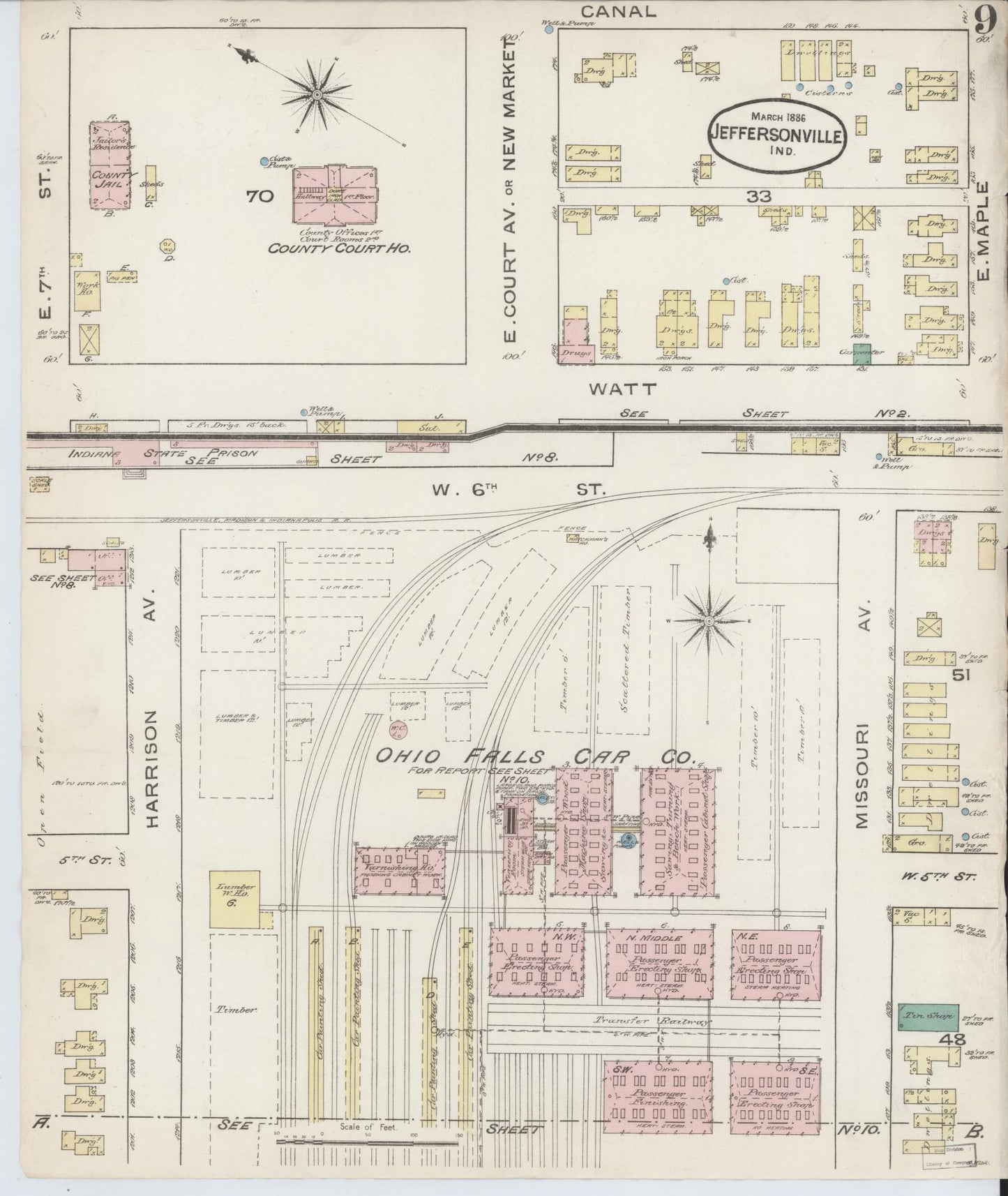 Sanborn Fire Insurance Map from Jeffersonville, Clark County, Indiana (1886), Sheet #0009 - Complete Map Set gallery image, historic Sanborn map, vintage wall art, Indiana Indiana