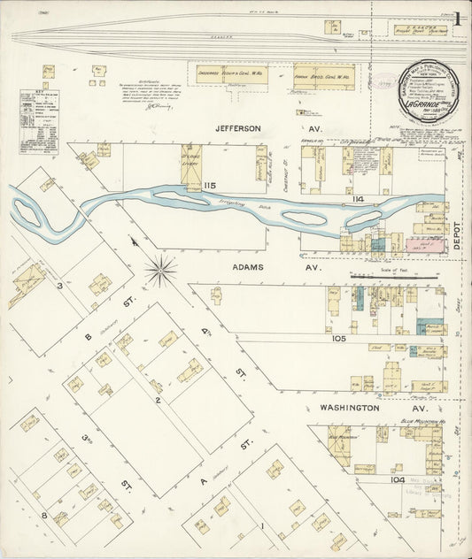 Sanborn Fire Insurance Map from La Grande, Union County, Oregon (1888), Sheet #0001 - Complete Map Set gallery image, historic Sanborn map, vintage wall art, Oregon Oregon