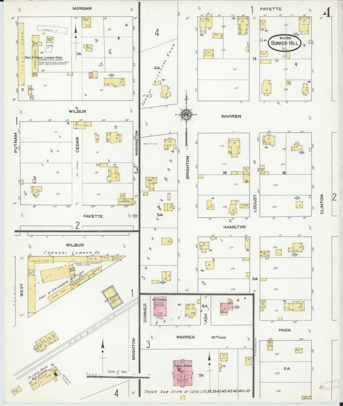 Sanborn Fire Insurance Map from Bunker Hill, Macoupin County, Illinois (1910), Sheet #0004 - Complete Map Set gallery image, historic Sanborn map, vintage wall art, Illinois Illinois