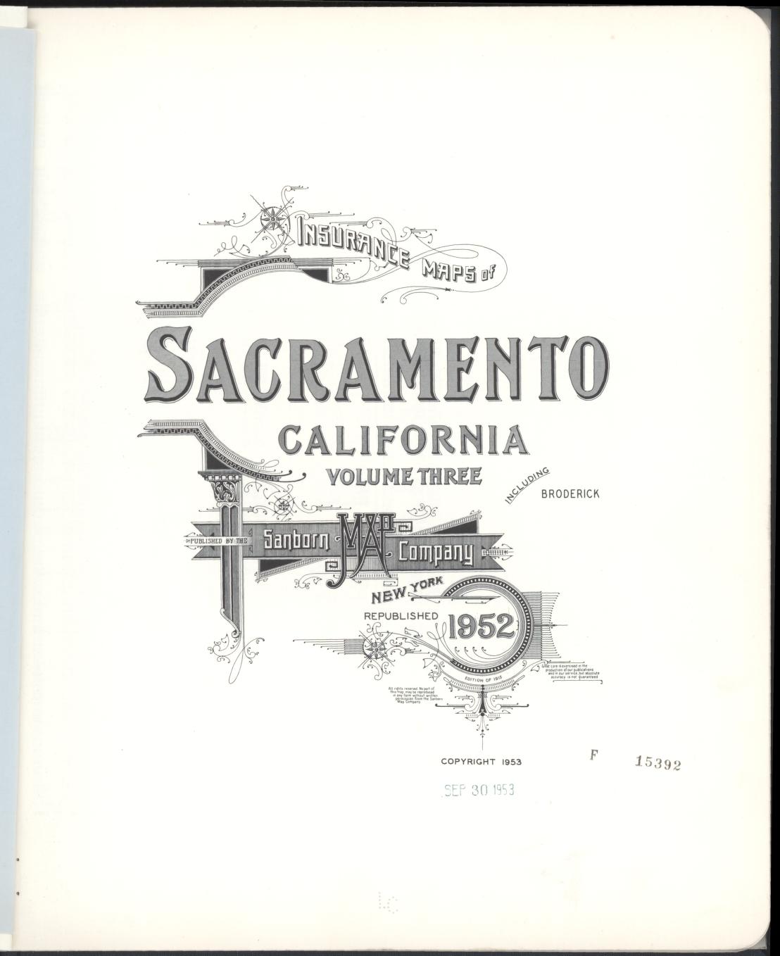 Sanborn Fire Insurance Map from Sacramento, Sacramento County, California (1952), Sheet #0001 - Complete Map Set gallery image, historic Sanborn map, vintage wall art, California California