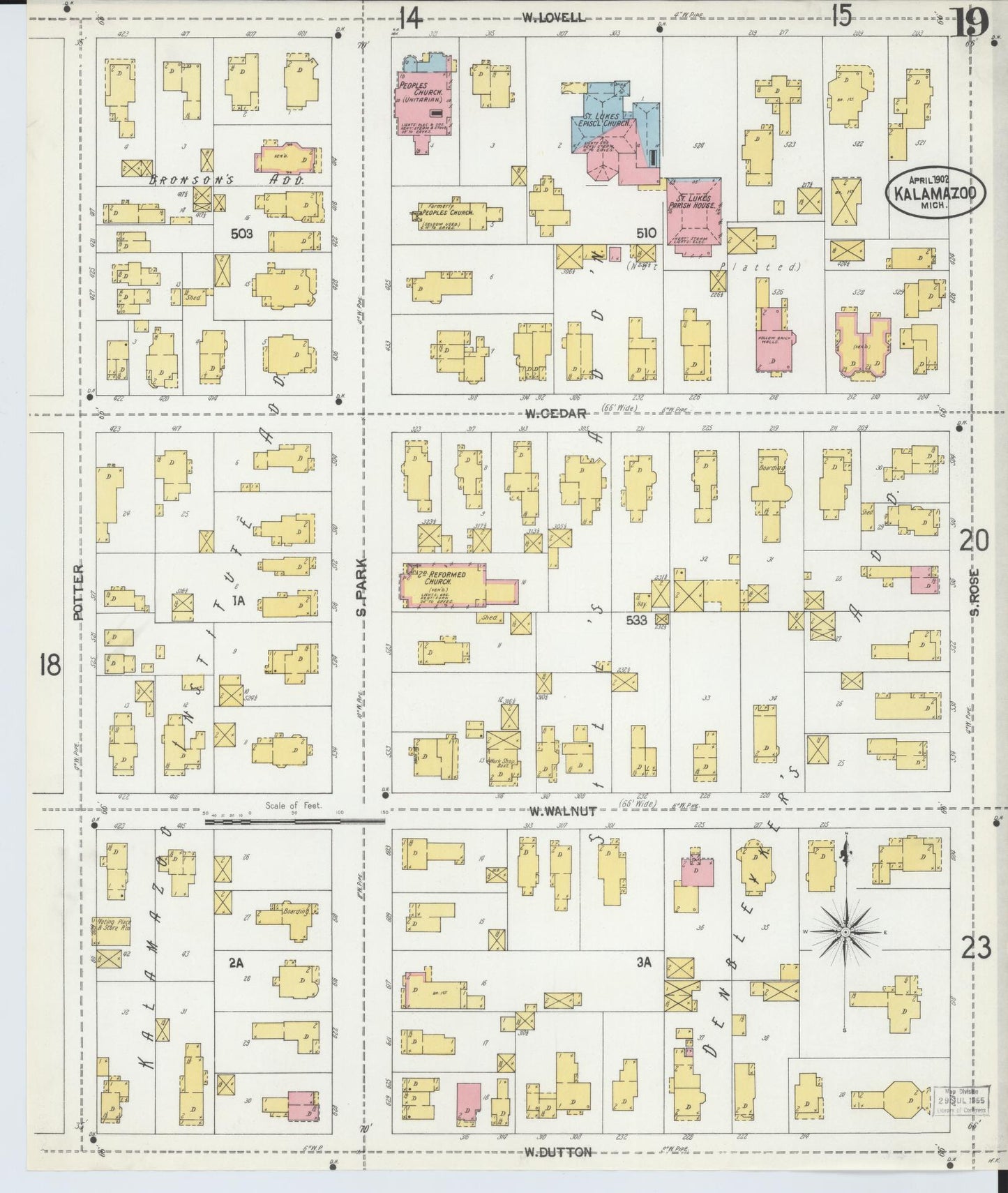 Sanborn Fire Insurance Map from Kalamazoo, Kalamazoo County, Michigan (1902), Sheet #0019 - Complete Map Set gallery image, historic Sanborn map, vintage wall art, Michigan Michigan