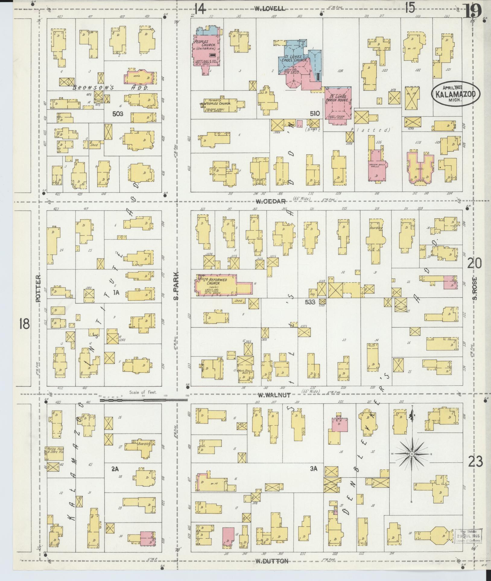 Sanborn Fire Insurance Map from Kalamazoo, Kalamazoo County, Michigan (1902), Sheet #0019 - Complete Map Set gallery image, historic Sanborn map, vintage wall art, Michigan Michigan