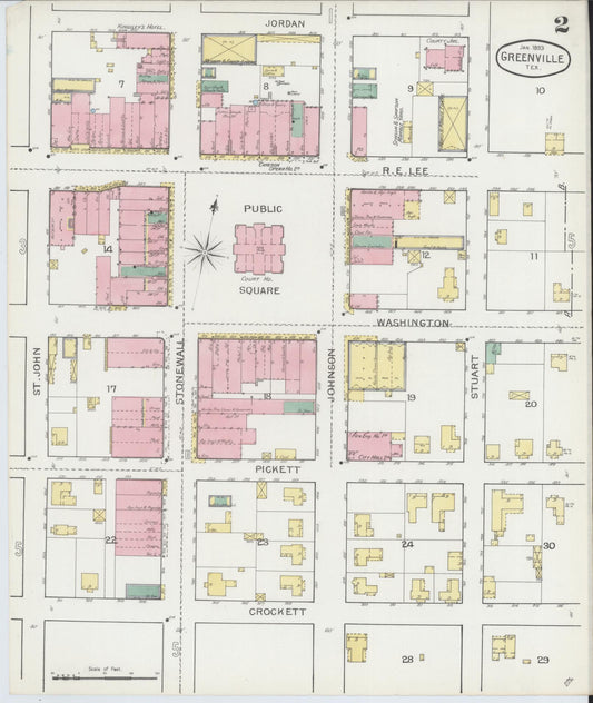 Sanborn Fire Insurance Map from Greenville, Hunt County, Texas (1893), Sheet #0002 - Historic Sanborn Fire Insurance Map Print, vintage old map wall art, antique decor, genealogy gift, Texas Texas map
