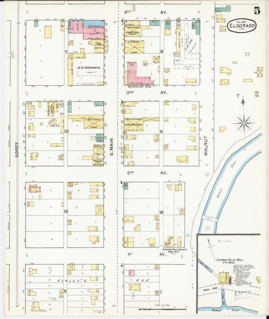Sanborn Fire Insurance Map from El Dorado, Butler County, Kansas (1892), Sheet #0005 - Historic Sanborn Fire Insurance Map Print, vintage old map wall art, antique decor, genealogy gift, Kansas Kansas map