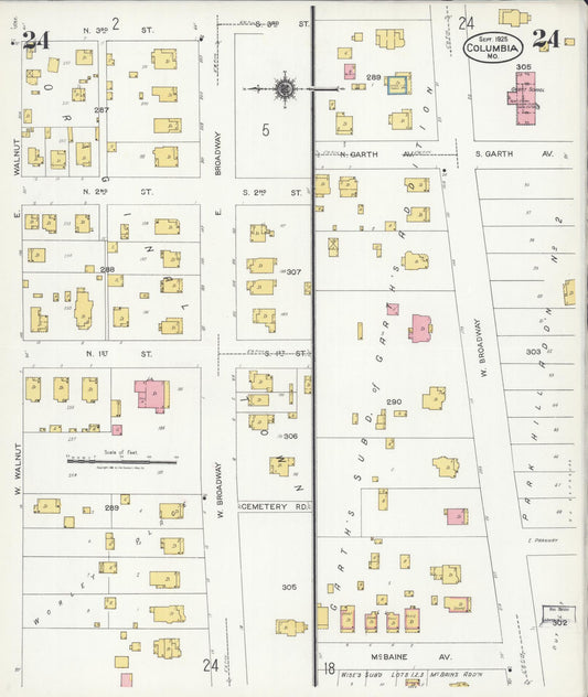 Sanborn Fire Insurance Map from Columbia, Boone County, Missouri (1925), Sheet #0024 - Historic Sanborn Fire Insurance Map Print, vintage old map wall art, antique decor, genealogy gift, Missouri Missouri map
