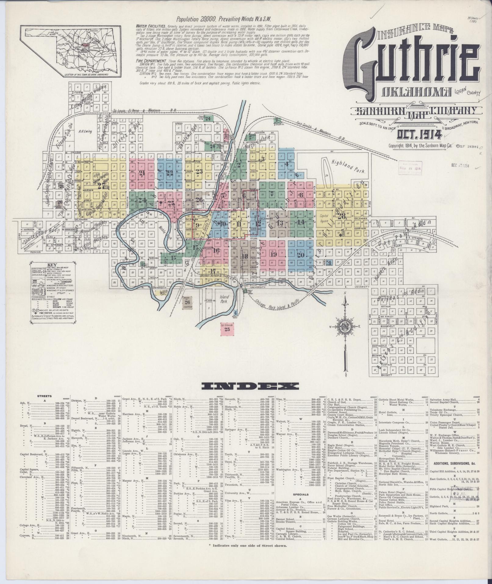 Sanborn Fire Insurance Map from Guthrie, Logan County, Oklahoma. (1914) – Historic Sanborn Fire Insurance Map Print