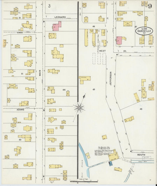 Sanborn Fire Insurance Map from Dansville, Livingston County, New York (1898), Sheet #0009 - Historic Sanborn Fire Insurance Map Print, vintage old map wall art, antique decor, genealogy gift, New York New York map