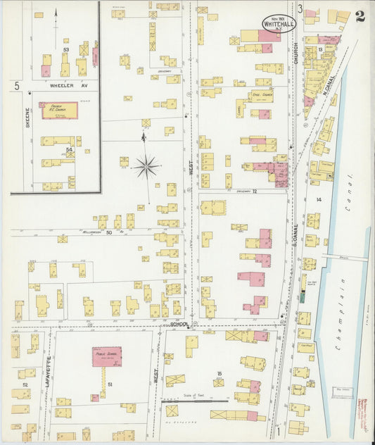 Sanborn Fire Insurance Map from Whitehall, Washington County, New York (1901), Sheet #0002 - Historic Sanborn Fire Insurance Map Print, vintage old map wall art, antique decor, genealogy gift, New York New York map