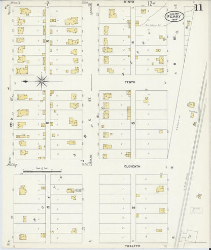 Sanborn Fire Insurance Map from Perry, Noble County, Oklahoma (1907), Sheet #0011 - Complete Map Set gallery image, historic Sanborn map, vintage wall art, Oklahoma Oklahoma