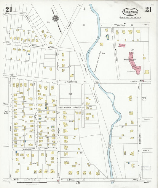 Sanborn Fire Insurance Map from Ridgewood, Bergen County, New Jersey (1928), Sheet #0021 - Historic Sanborn Fire Insurance Map Print, vintage old map wall art, antique decor, genealogy gift, New Jersey New Jersey map