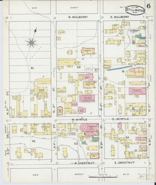 Sanborn Fire Insurance Map from Stillwater, Washington County, Minnesota (1891), Sheet #0006 - Historic Sanborn Fire Insurance Map Print, vintage old map wall art, antique decor, genealogy gift, Minnesota Minnesota map
