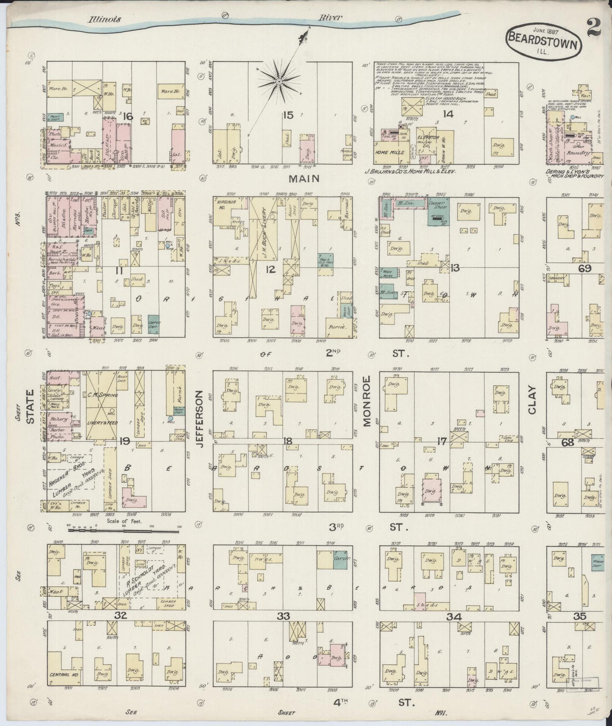 Sanborn Fire Insurance Map from Beardstown, Cass County, Illinois (1887), Sheet #0002 - Historic Sanborn Fire Insurance Map Print, vintage old map wall art, antique decor, genealogy gift, Illinois Illinois map