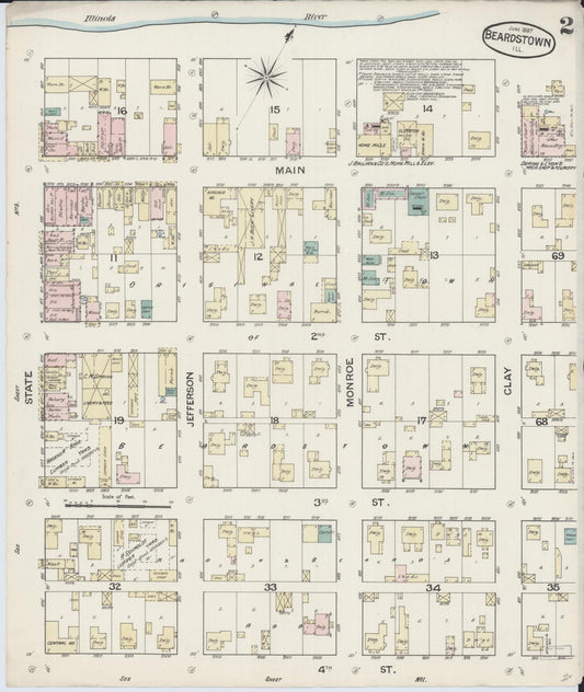 Sanborn Fire Insurance Map from Beardstown, Cass County, Illinois (1887), Sheet #0002 - Historic Sanborn Fire Insurance Map Print, vintage old map wall art, antique decor, genealogy gift, Illinois Illinois map