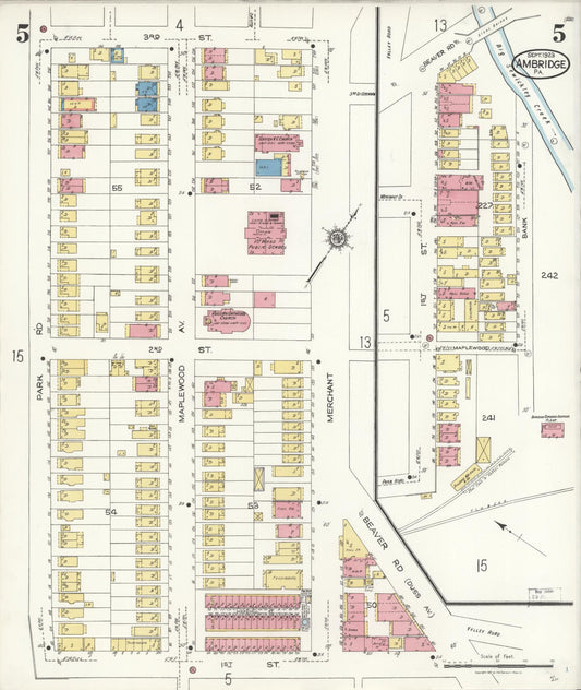 Sanborn Fire Insurance Map from Ambridge, Beaver County, Pennsylvania (1923), Sheet #0005 - Historic Sanborn Fire Insurance Map Print, vintage old map wall art, antique decor, genealogy gift, Pennsylvania Pennsylvania map