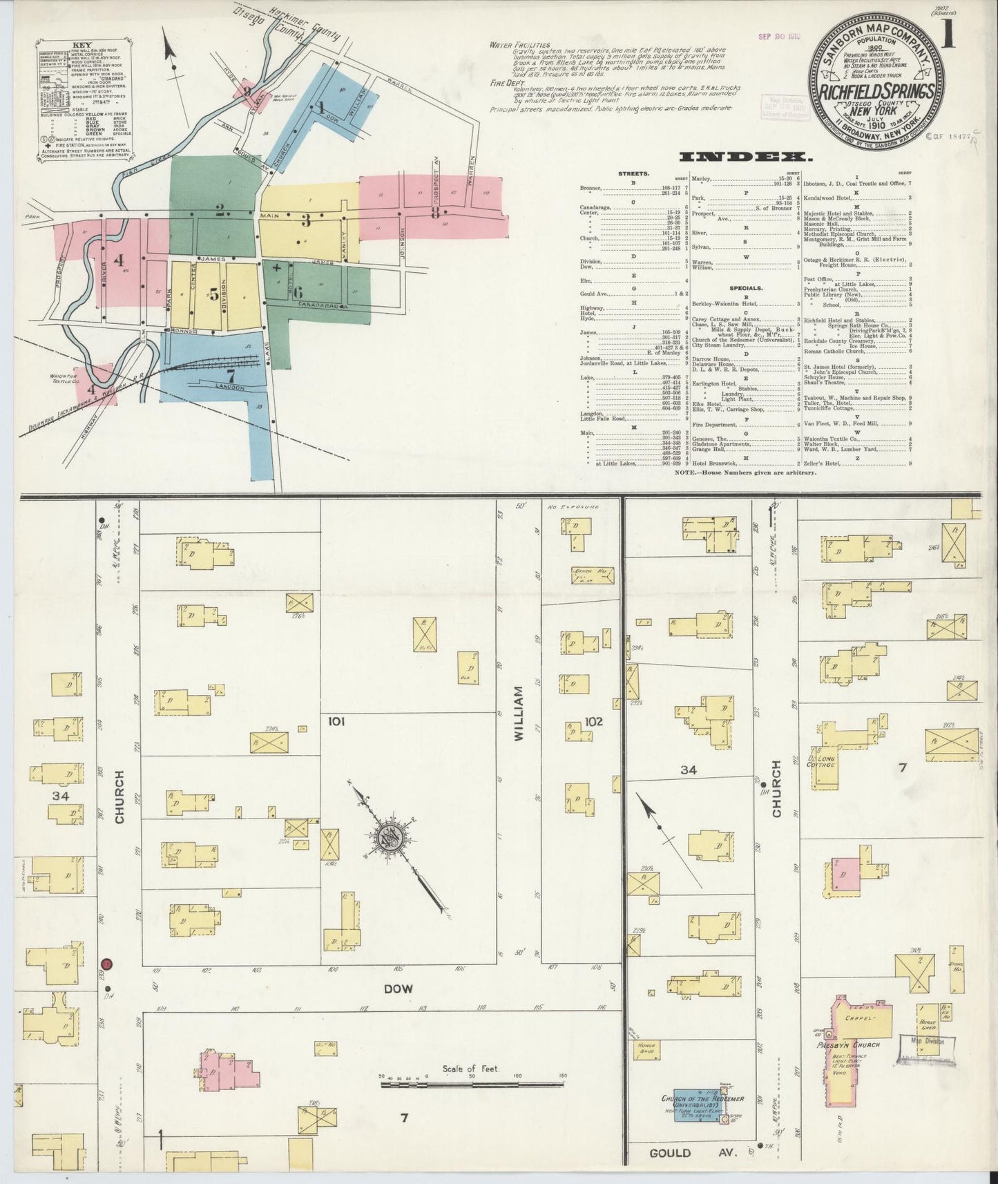 Sanborn Fire Insurance Map from Richfield Springs, Otsego County, New York (1910), Sheet #0001 - Complete Map Set gallery image, historic Sanborn map, vintage wall art, New York New York