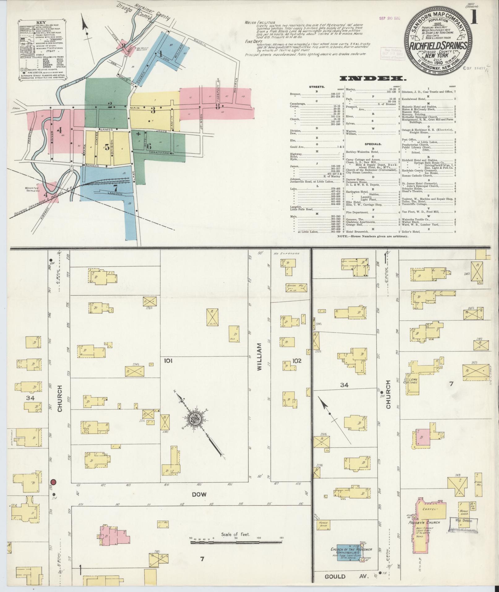 Sanborn Fire Insurance Map from Richfield Springs, Otsego County, New York (1910), Sheet #0001 - Complete Map Set gallery image, historic Sanborn map, vintage wall art, New York New York