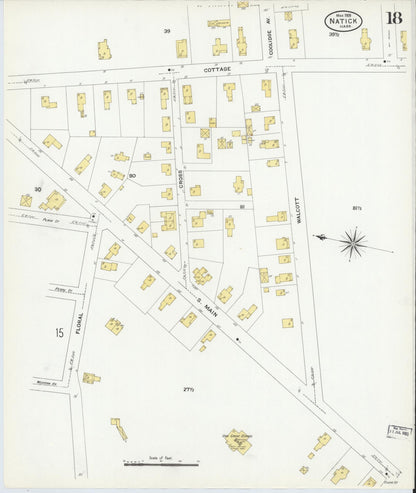 Sanborn Fire Insurance Map from Natick, Middlesex County, Massachusetts (1909), Sheet #0018 - Historic Sanborn Fire Insurance Map Print, vintage old map wall art, antique decor, genealogy gift, Massachusetts Massachusetts map
