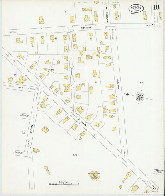 Sanborn Fire Insurance Map from Natick, Middlesex County, Massachusetts (1909), Sheet #0018 - Historic Sanborn Fire Insurance Map Print, vintage old map wall art, antique decor, genealogy gift, Massachusetts Massachusetts map