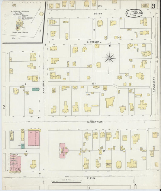 Sanborn Fire Insurance Map from Hillsboro, Hill County, Texas (1896), Sheet #0003 - Historic Sanborn Fire Insurance Map Print, vintage old map wall art, antique decor, genealogy gift, Texas Texas map
