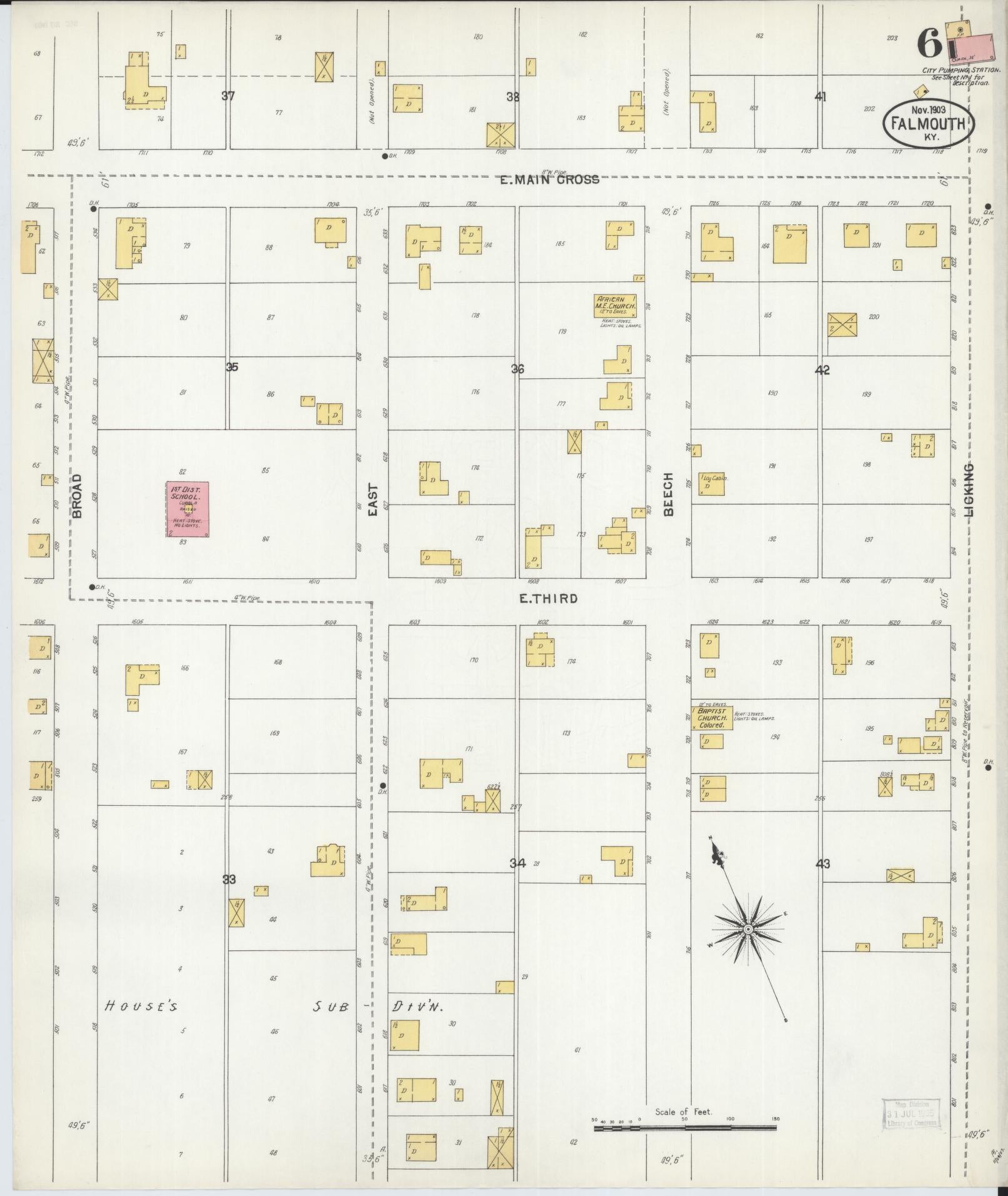 Sanborn Fire Insurance Map from Falmouth, Pendleton County, Kentucky (1903), Sheet #0006 - Historic Sanborn Fire Insurance Map Print, vintage old map wall art, antique decor, genealogy gift, Kentucky Kentucky map