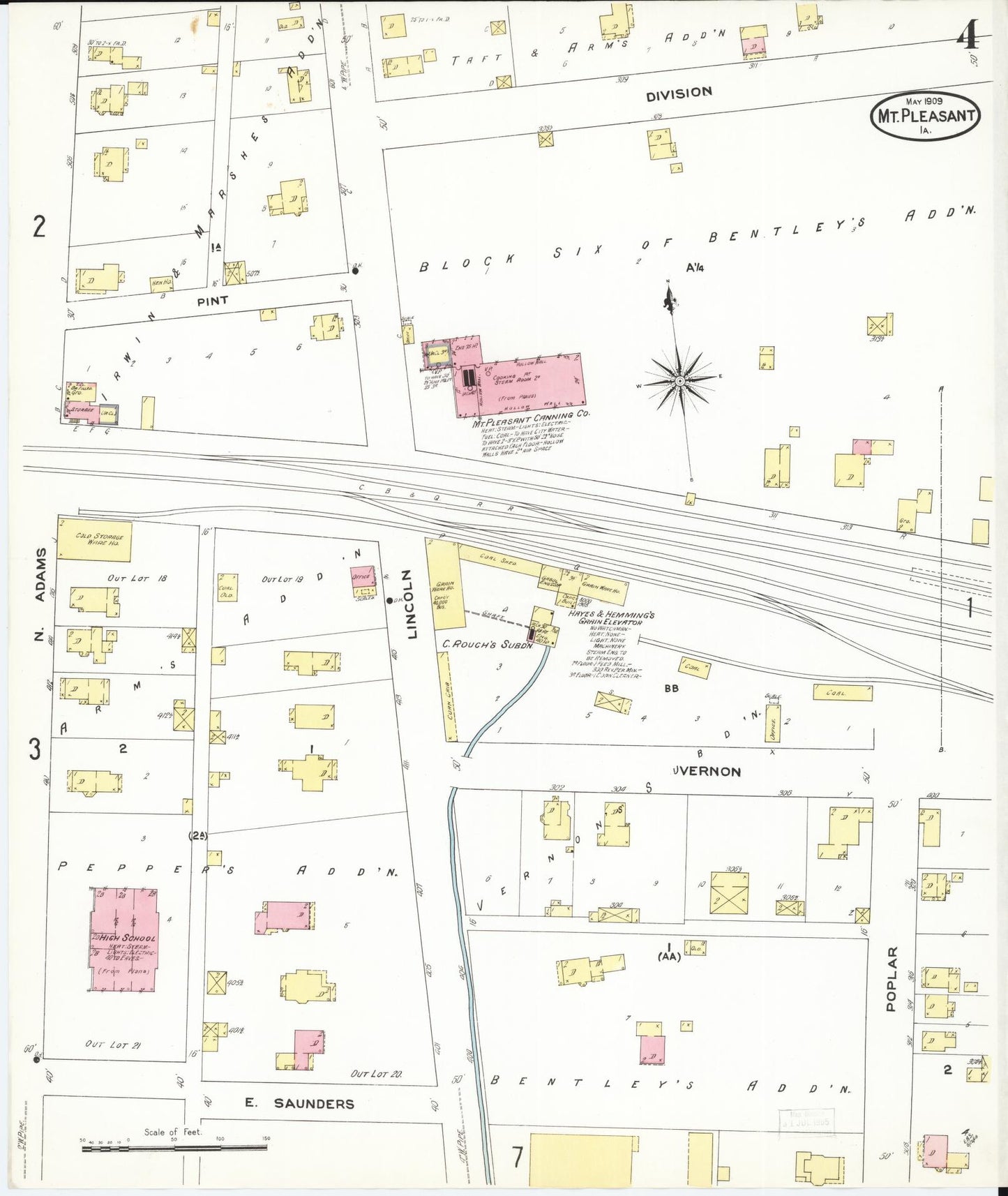 Sanborn Fire Insurance Map from Mount Pleasant, Henry County, Iowa (1909), Sheet #0004 - Historic Sanborn Fire Insurance Map Print