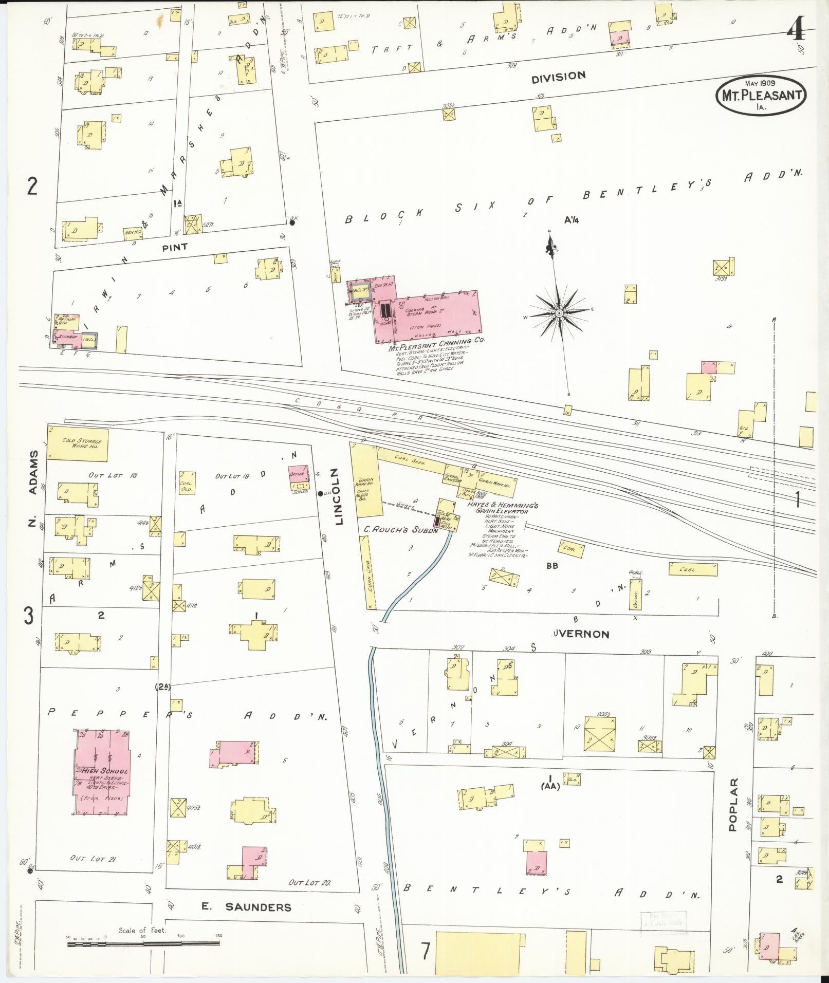 Sanborn Fire Insurance Map from Mount Pleasant, Henry County, Iowa (1909), Sheet #0004 - Historic Sanborn Fire Insurance Map Print