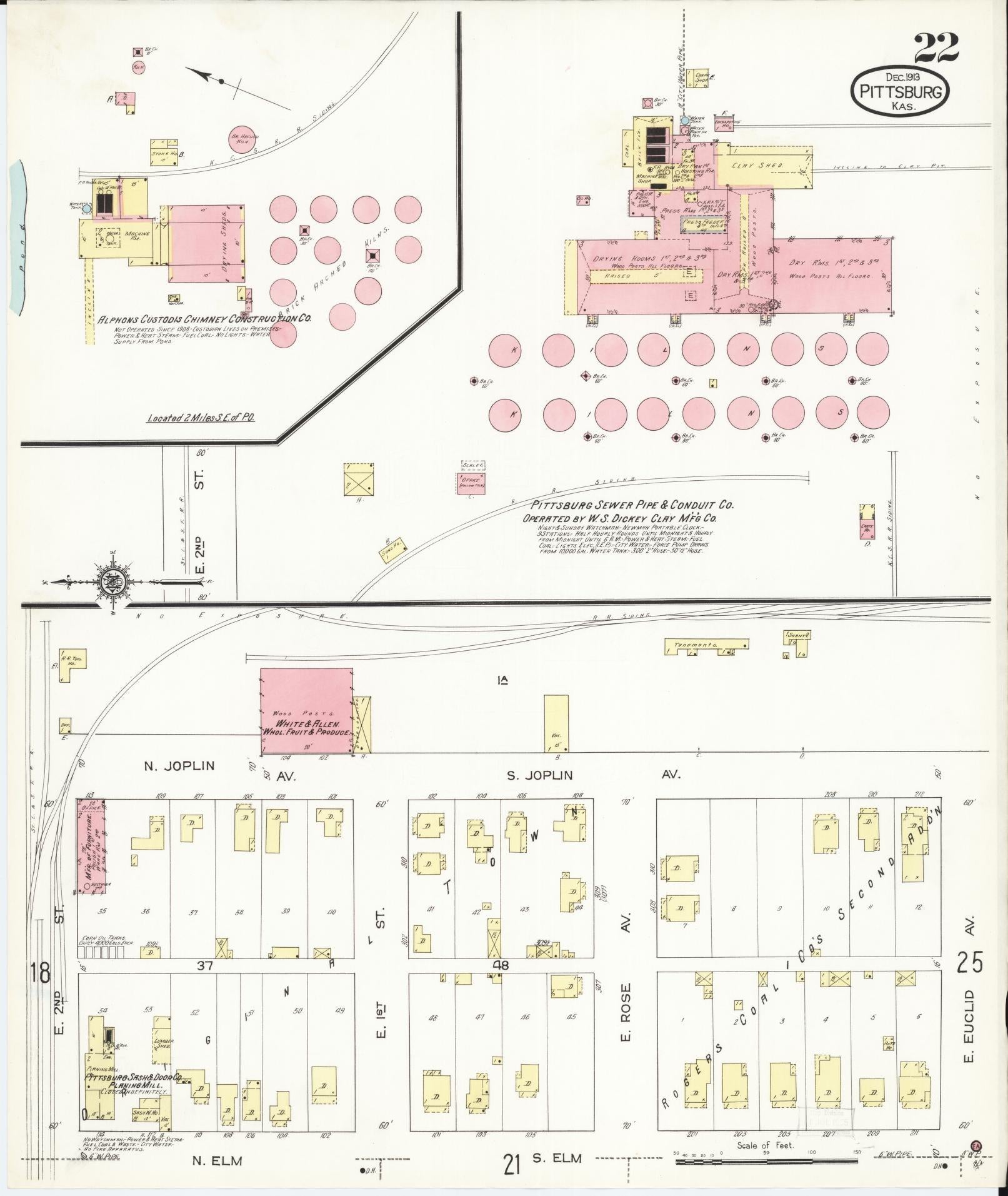 Sanborn Fire Insurance Map from Pittsburg, Crawford County, Kansas (1913), Sheet #0022 - Complete Map Set gallery image, historic Sanborn map, vintage wall art, Kansas Kansas