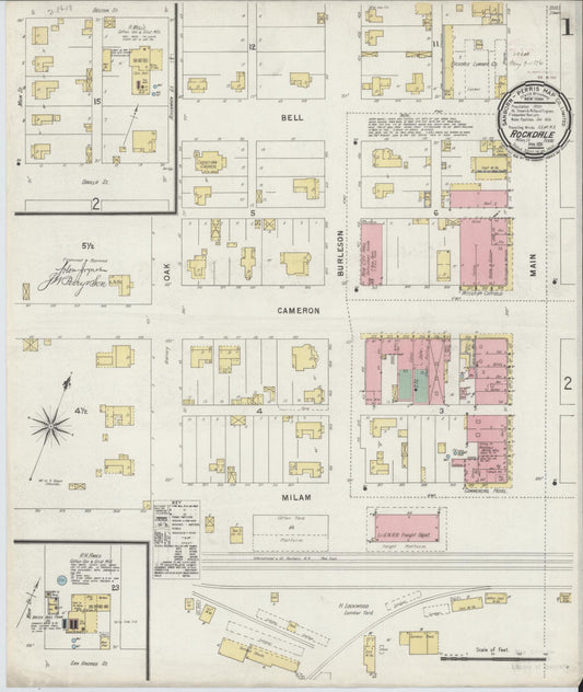 Sanborn Fire Insurance Map from Rockdale, Milam County, Texas (1896), Sheet #0001 - Complete Map Set gallery image, historic Sanborn map, vintage wall art, Texas Texas