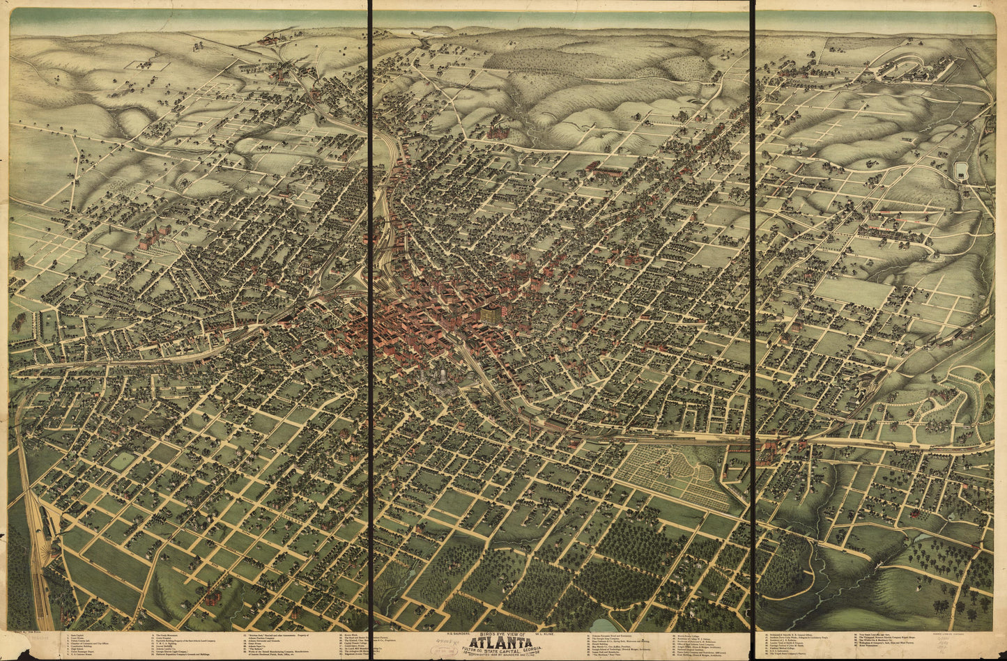 Bird's eye view of Atlanta, Fulton Co., State capital, Georgia. (1892) – Historic Bird’s-Eye View Panorama Print